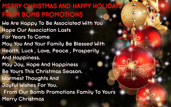 Merry Christmas And Happy Holidays From Bomb Promotions