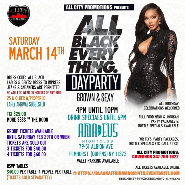 All Black Everything Day Party Grown & Sexy @ Amadeus Saturday March 14, 2020
