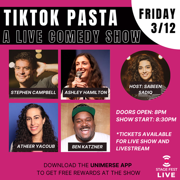 TikTok Pasta A Live & Live Streaming Comedy Show Friday March 12, 2021 @ Dumbo & Online
