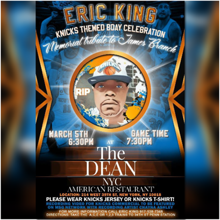 Eric King Knicks Themed Birthday Celebration @ The Dean NYC Sunday March 5, 2023